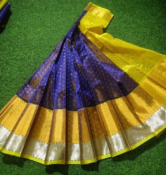 Violet and yellow handloom Kuppadam kanchi border sarees