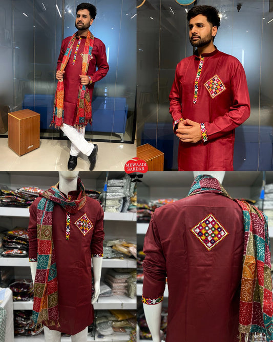 Maroon Traditional Navratri kurta and dupatta Set