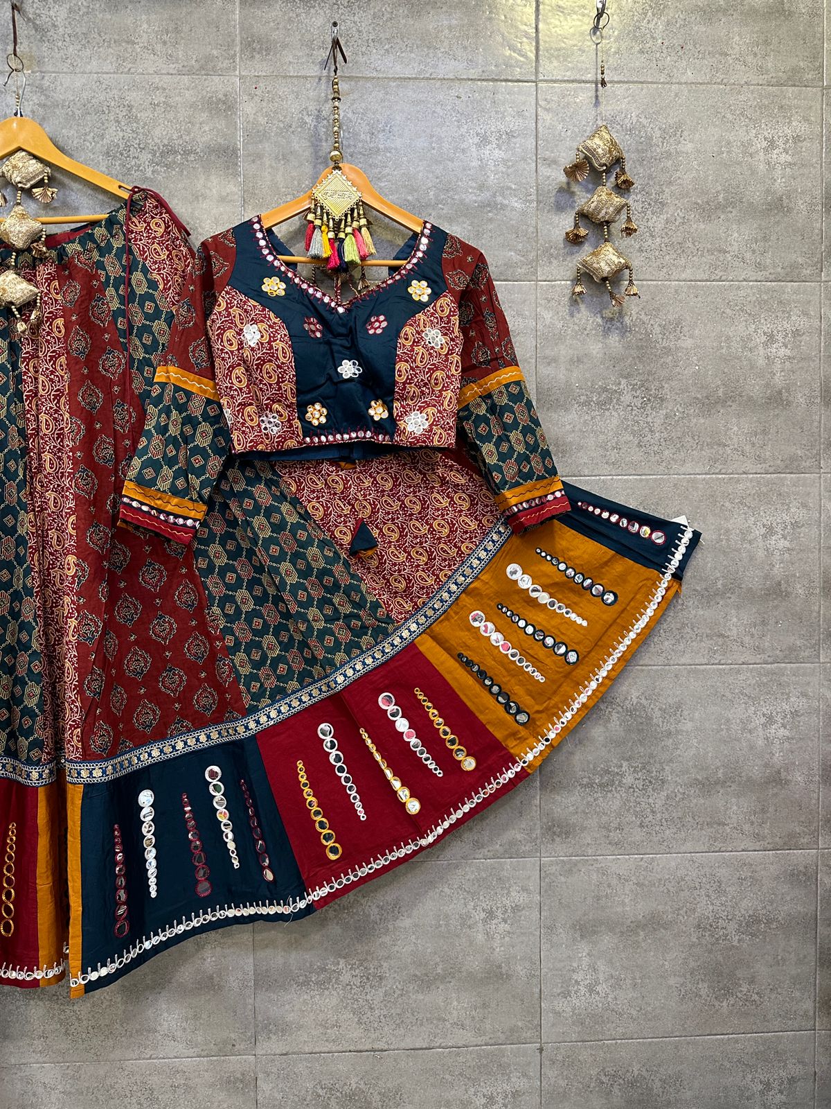 Multicolour cotton ajrakh print chaniya choli