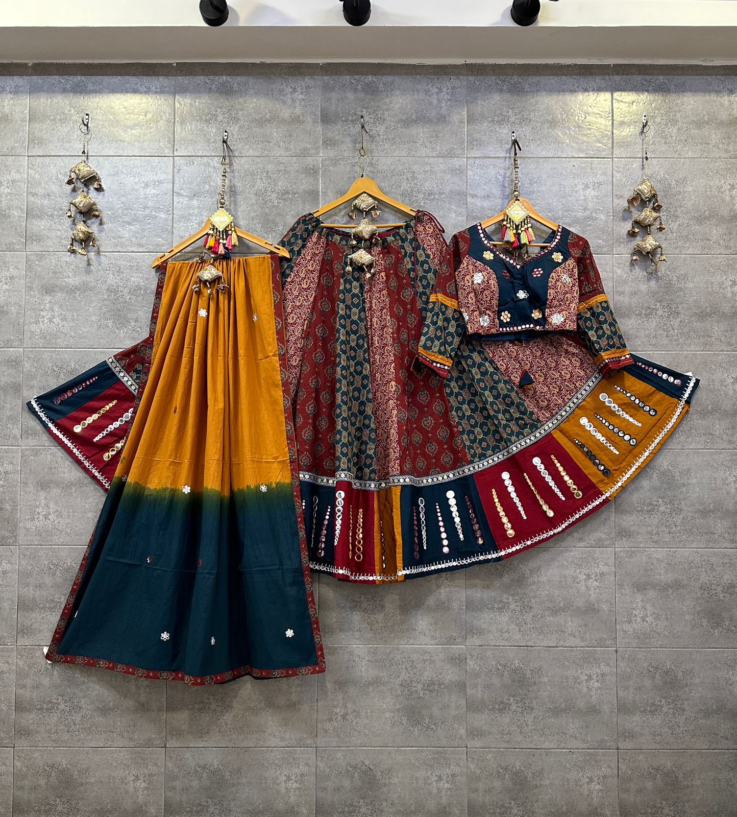 Multicolour cotton ajrakh print chaniya choli