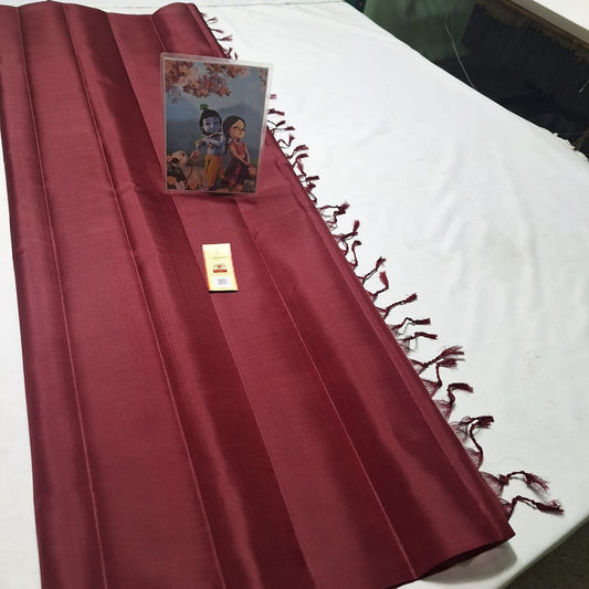 Dark maroon Pure handloom kanchipuram plain silk sarees