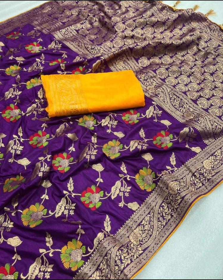 Violet Banarasi semi georgette silk sarees