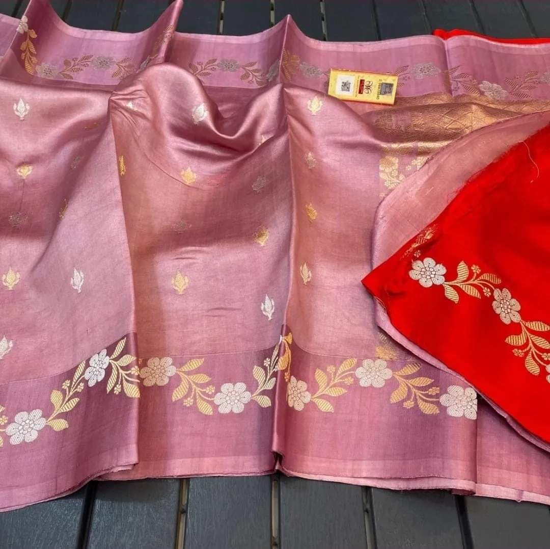 Onion pink Banarasi kora organza sarees