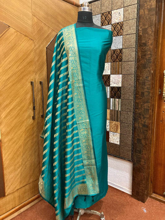 Dark Sky blue Banarasi silk suits