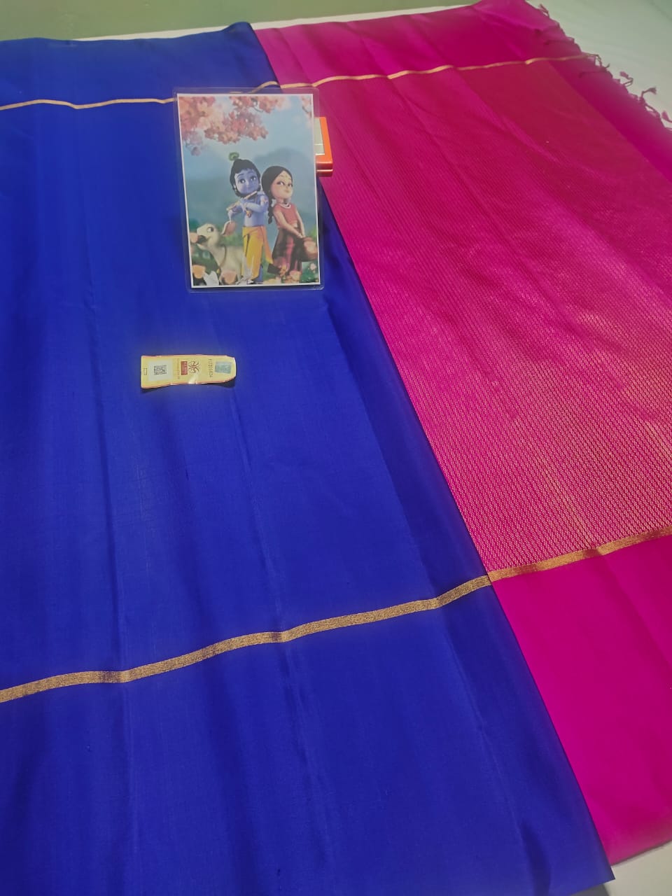 Blue and pink Pure kanchipuram plain silk sarees