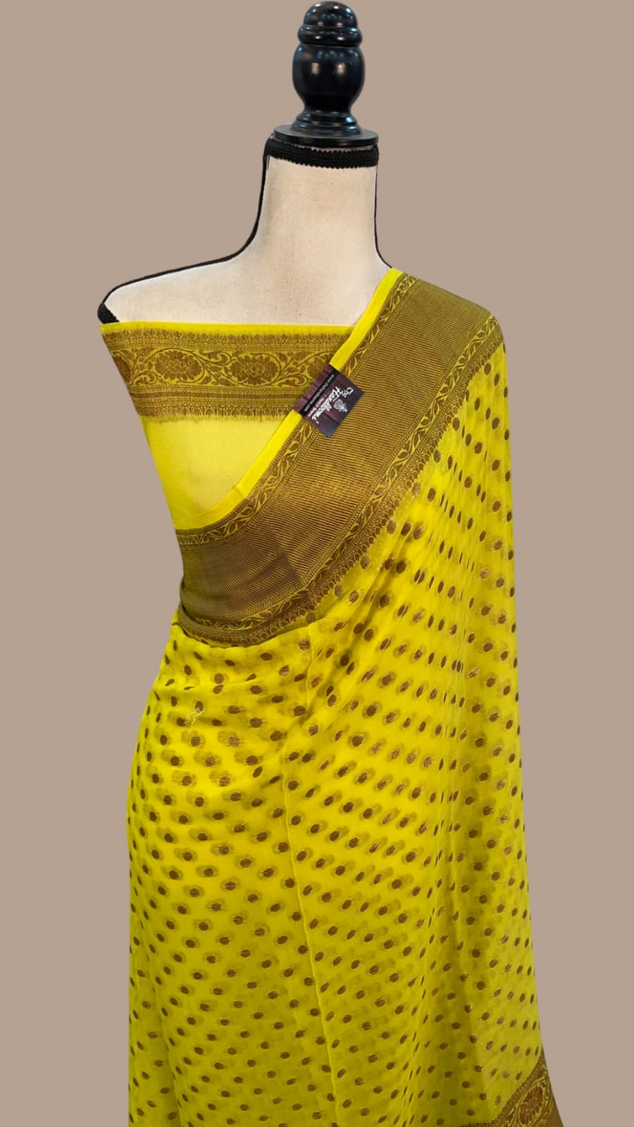 Yellow pure handloom banarasi chiffon sarees