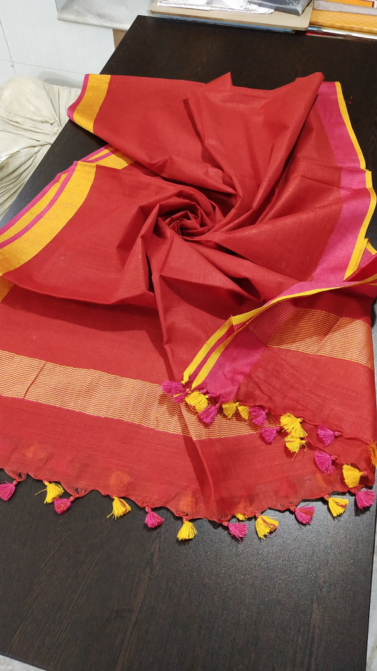 Red soft linen dupatta