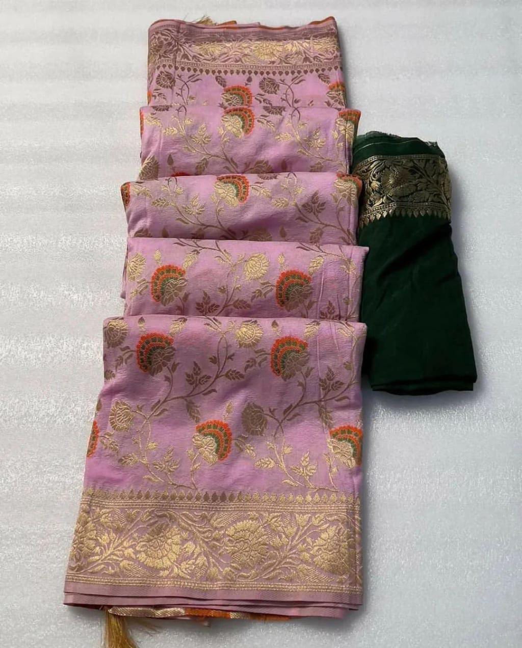 Baby pink Banarasi semi georgette silk sarees