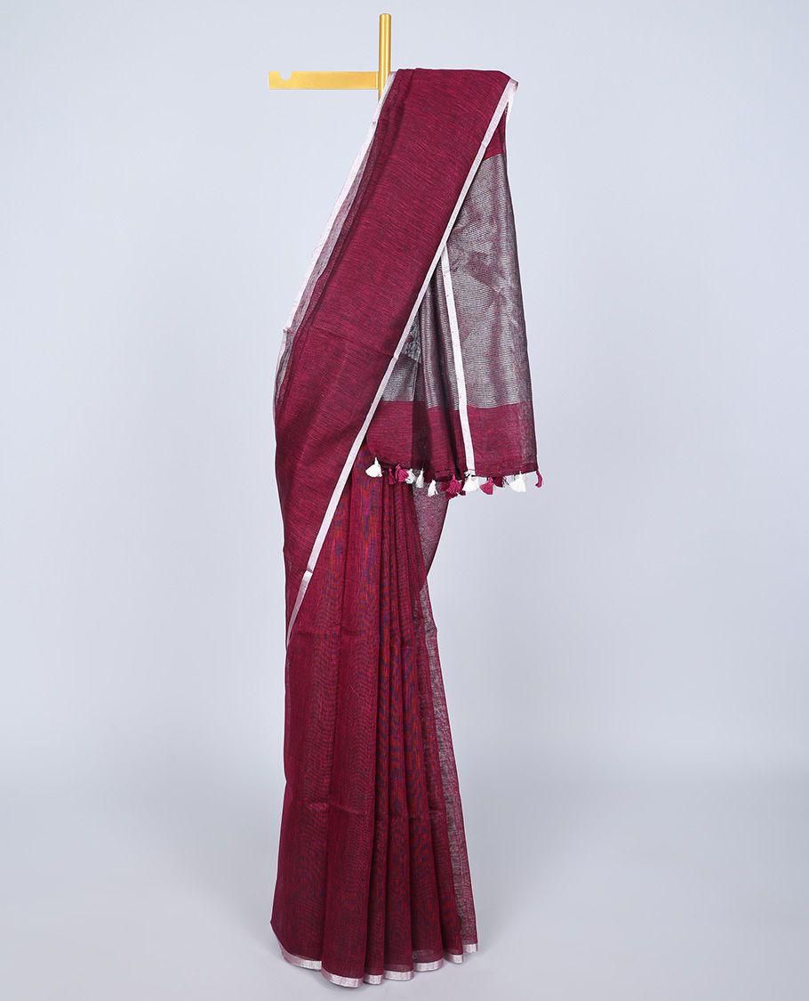 Dark magenta 120 counts linen by linen sarees