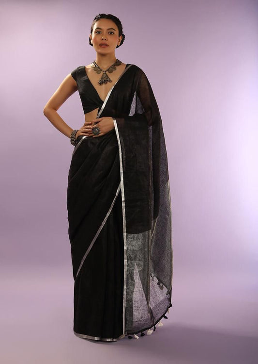 Black 120 counts linen by linen sarees