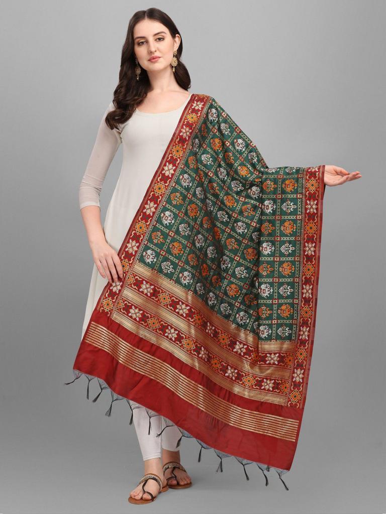 Dark green Navaratri Patola Dupatta