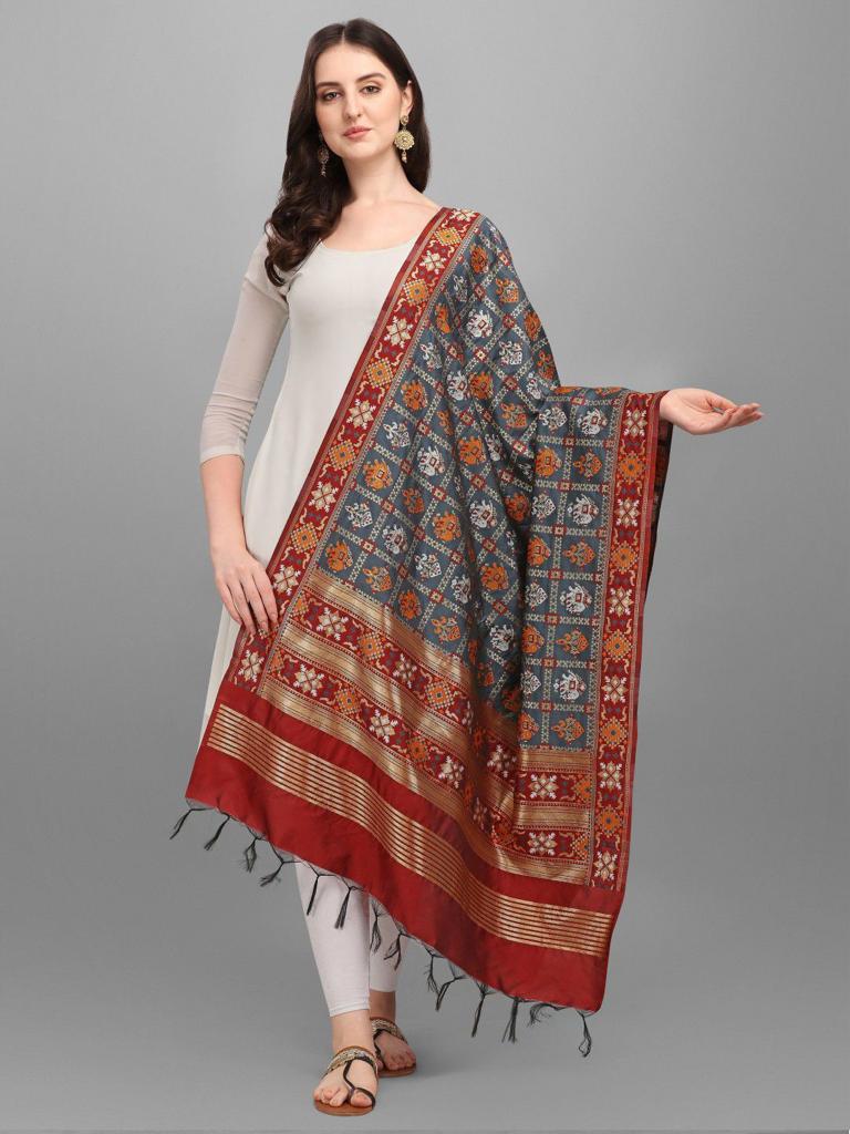 Dark grey Navaratri Patola Dupatta