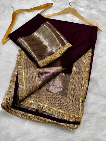 Burgundy banarasi kota silk sarees