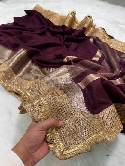 Burgundy banarasi kota silk sarees