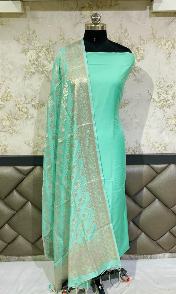 Sea green banarasi silk suits