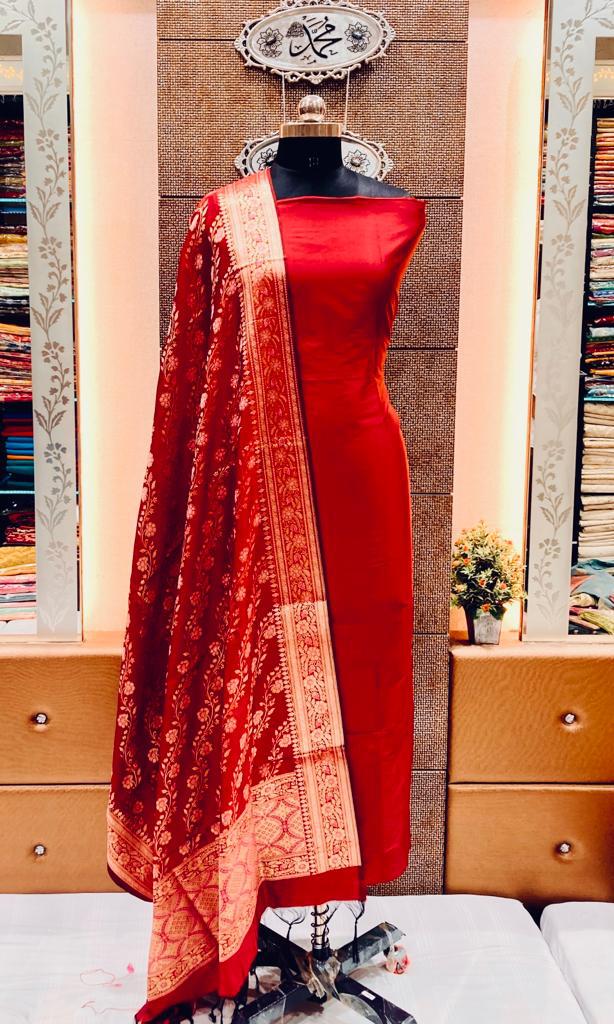 Red banarasi silk suits