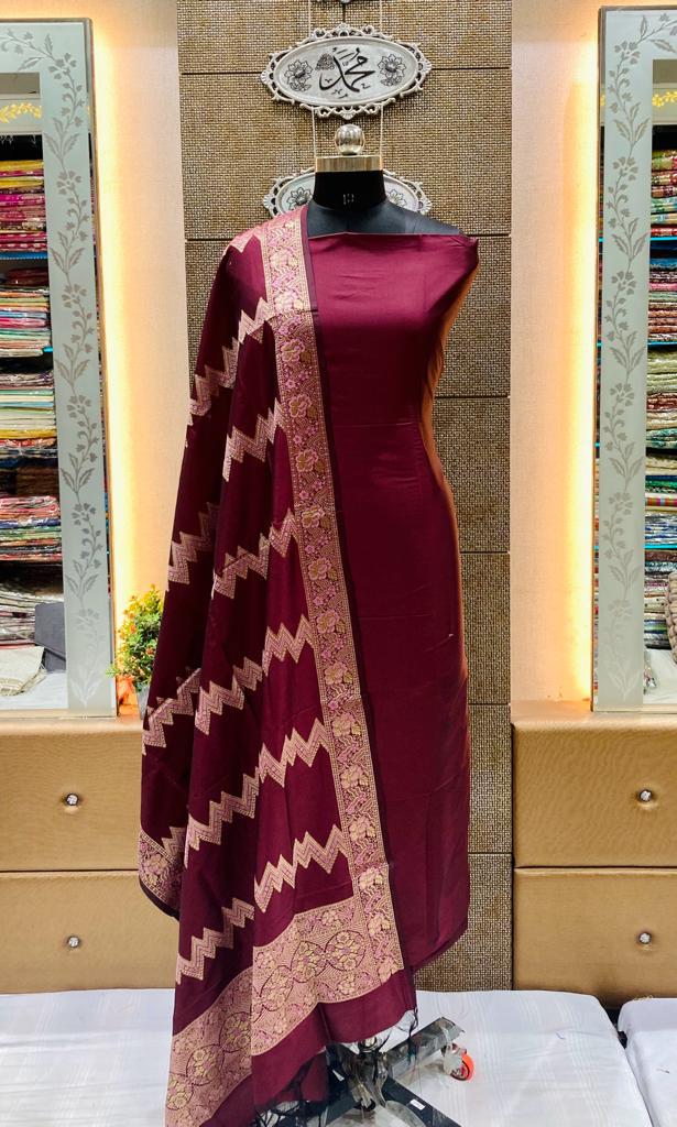 Maroon banarasi silk suits