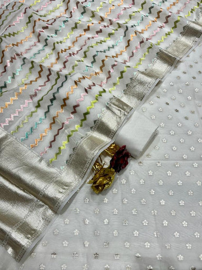 White pure banarasi cotton silk suits