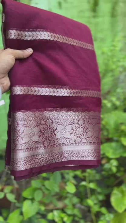 Burgundy Banarasi kora organza silk sarees