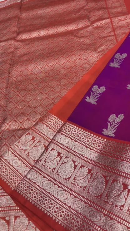 Dark Magenta with orange Pure Venkatagiri silk sarees