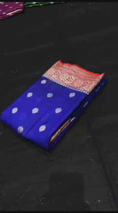 Dark blue Banarasi semi khaddi sarees