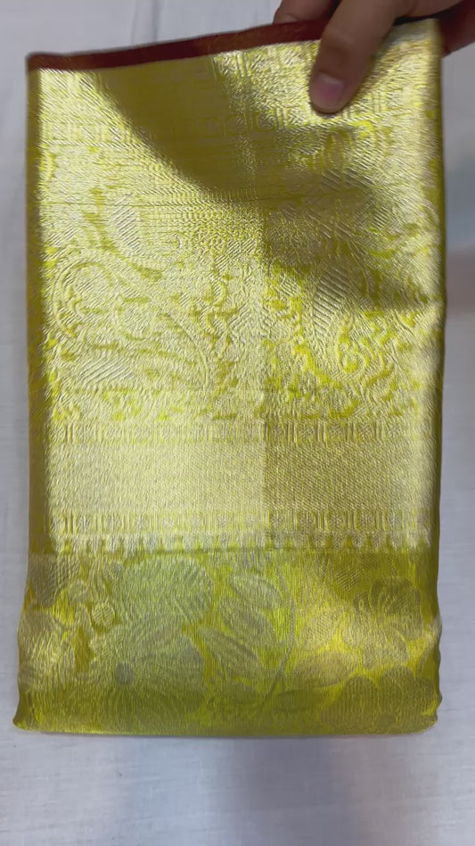 Yellowish gold handloom Pure kanchipuram silk sarees