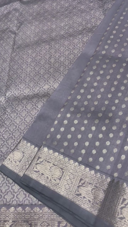 Dark grey Pure Venkatagiri silk sarees