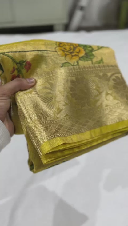 Gold banarasi Tissue silk printed sarees