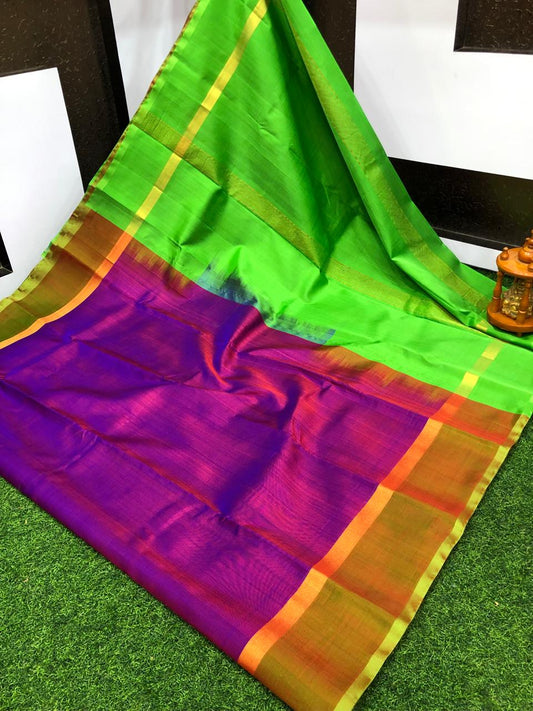 Dark purple and green uppada pattu plain sarees