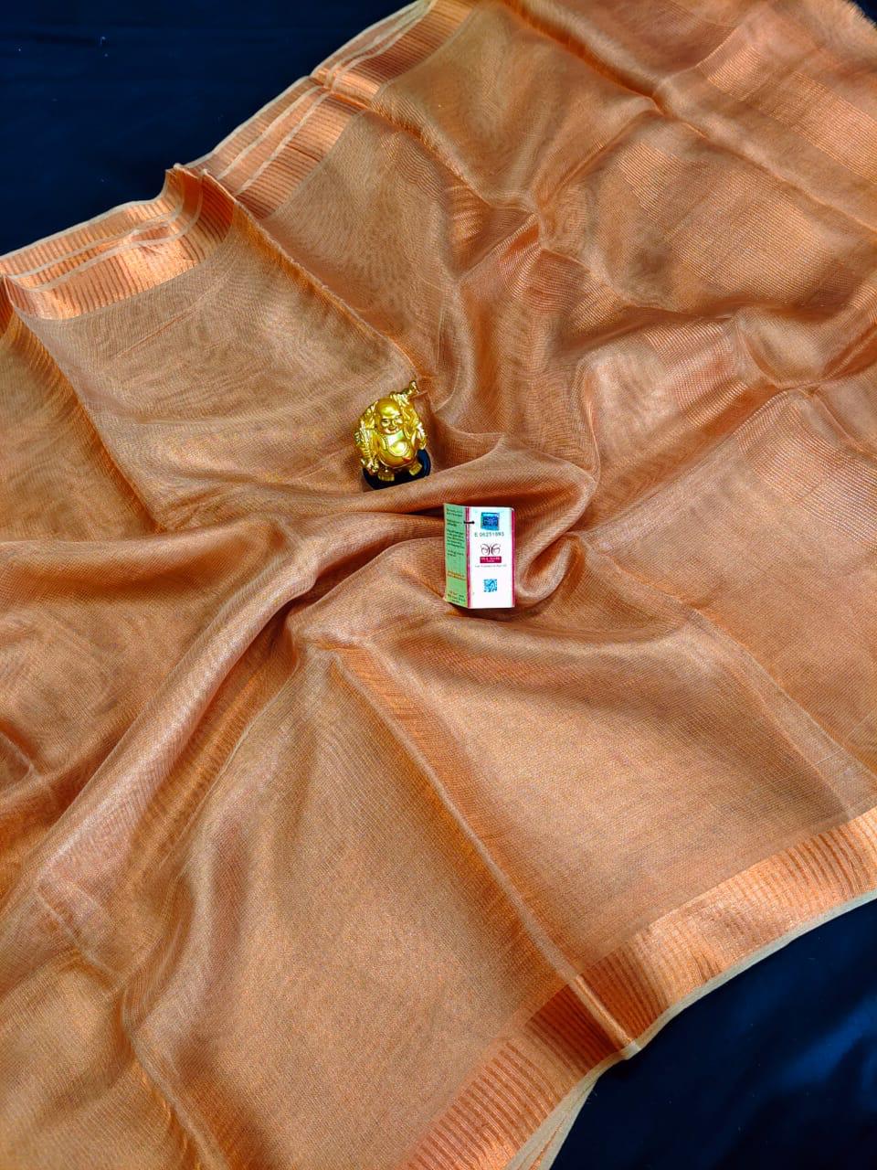 Copper Pure Tussar tissue silk sarees