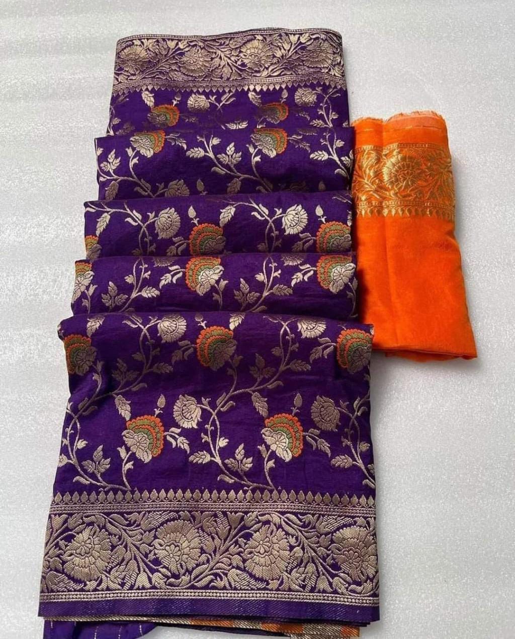 Dark Violet Banarasi semi georgette silk sarees