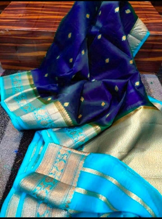 Navy blue Banarasi kora organza sarees