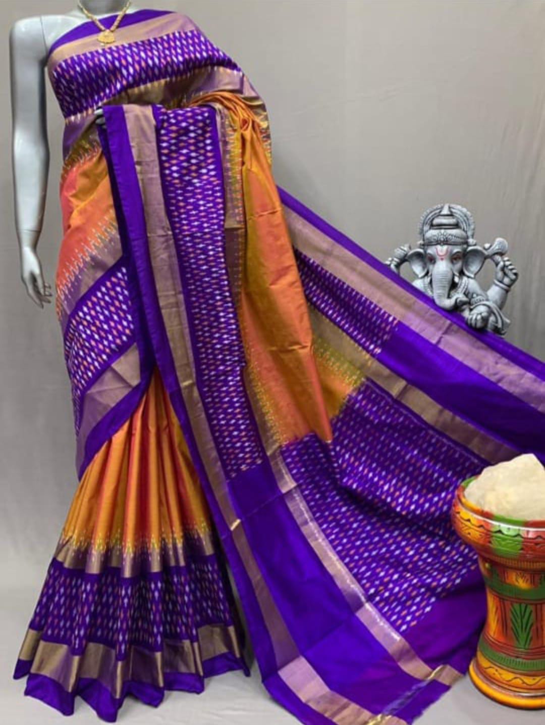 Orange ikkat silk sarees