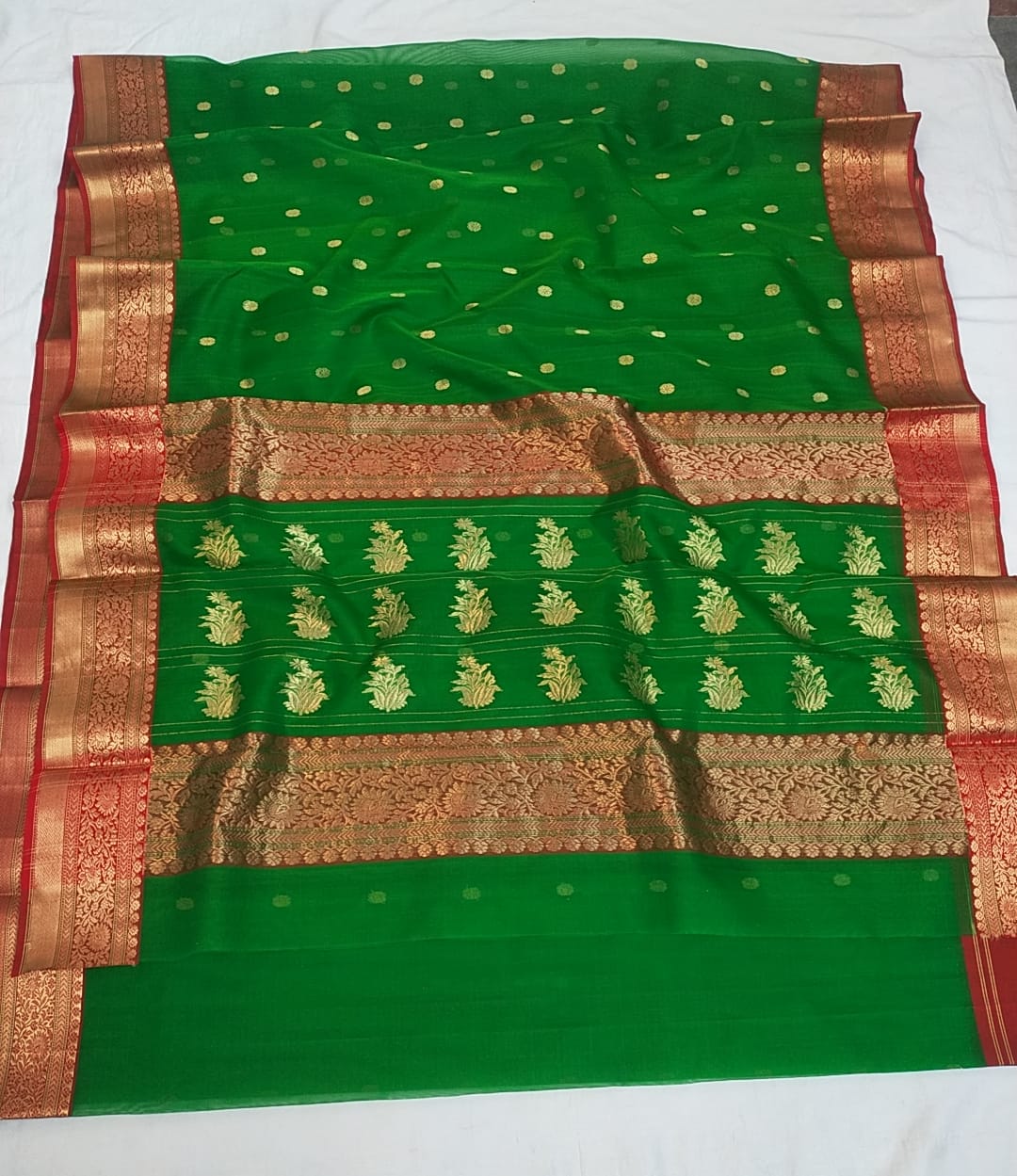 Green pure chanderi katan silk sarees