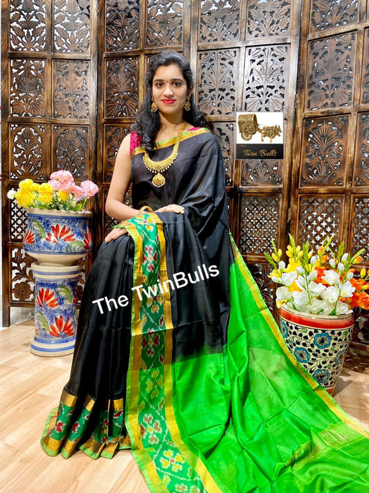 Black Uppada sarees with small pochampally border