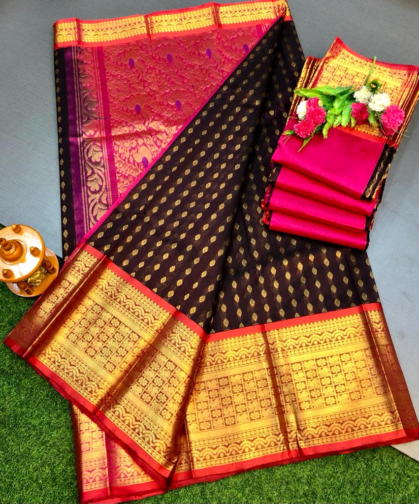 Brown and pink handloom Kuppadam kanchi border sarees