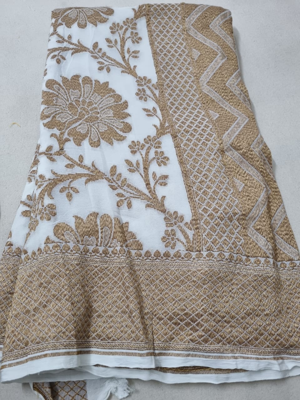 Cream pure banarasi khaddi georgette sarees