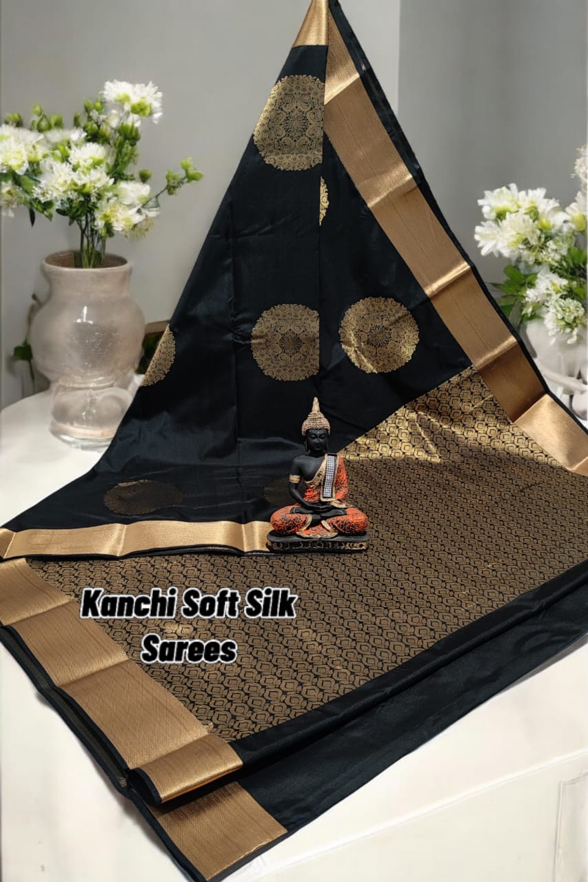 Black kanchi soft silk sarees