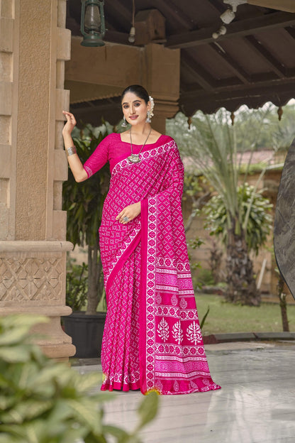 Pink mulmul cotton sarees