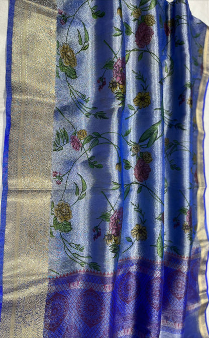 Blue banarasi Tissue silk printed sarees