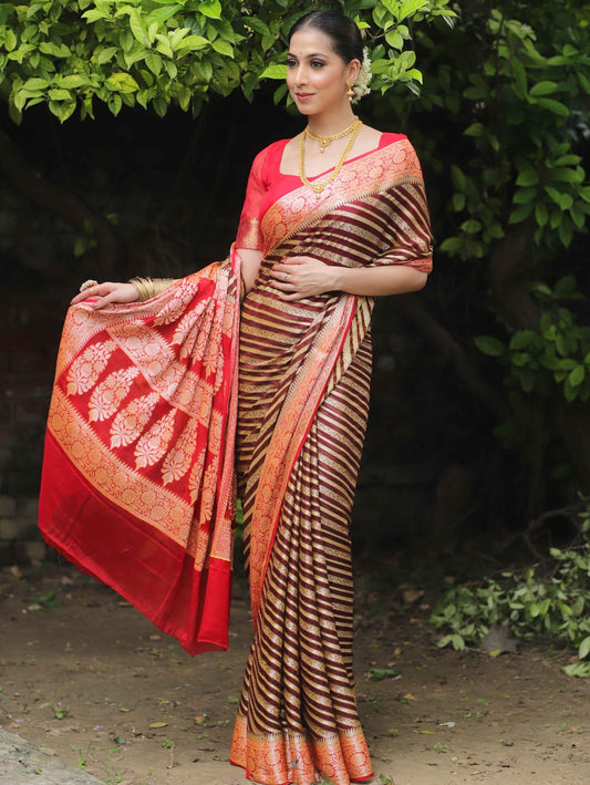 Maroon pure handloom banarasi chiffon sarees