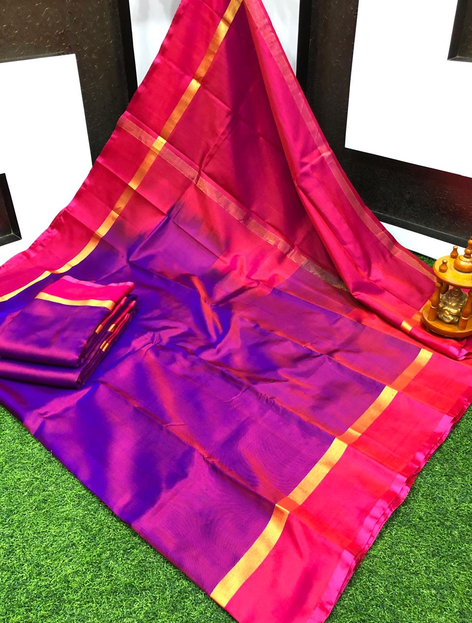 Dark purple uppada pattu plain sarees