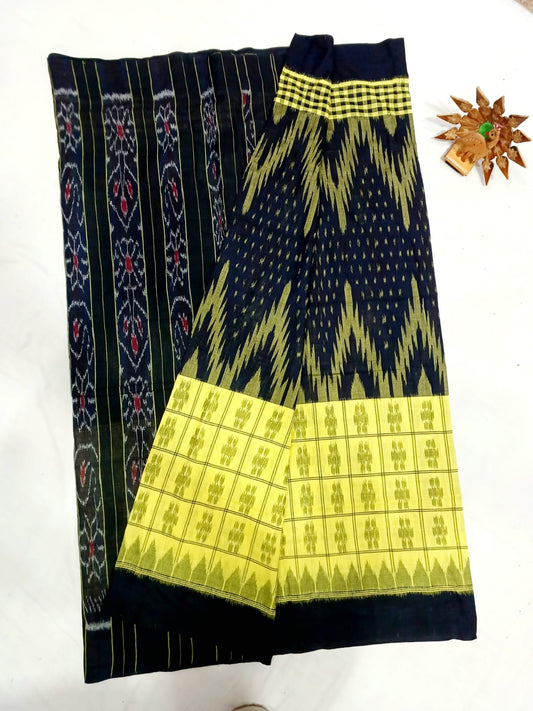 Black with yellow ikkat mercerised Cotton sarees