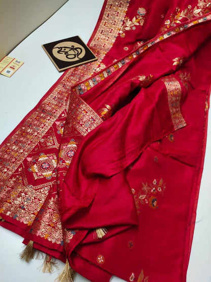 Red handloom Banarasi semi georgette silk sarees