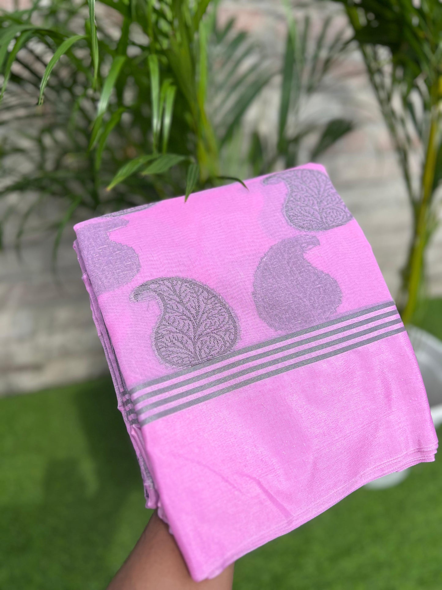 Fuchsia pink semi Banarasi Georgette sarees