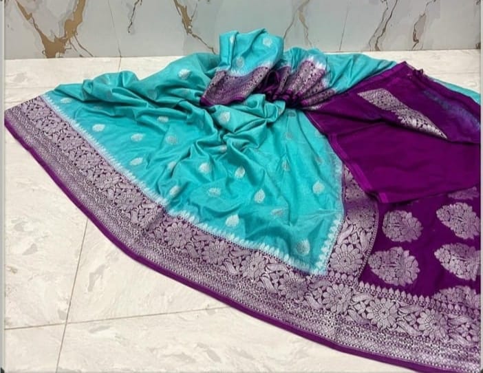 Sea green Banarasi semi khaddi sarees