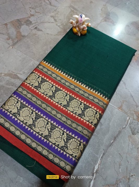 Dark Green Narayanpet Cotton sarees