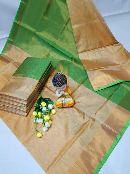 Cream and green Uppada tissue sarees