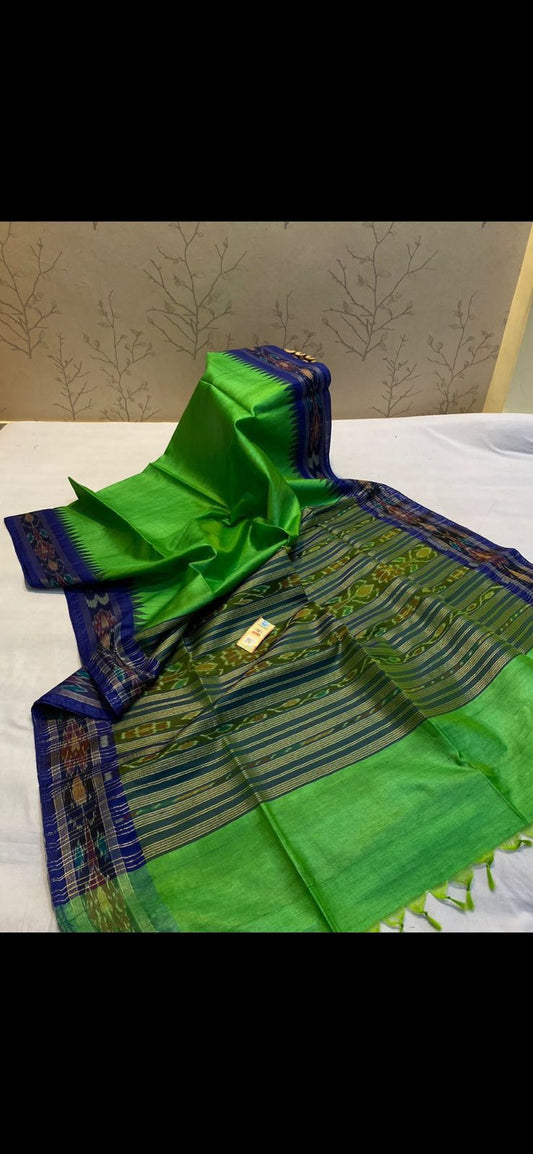 Green Pure desi tussar silk pochampally border sarees