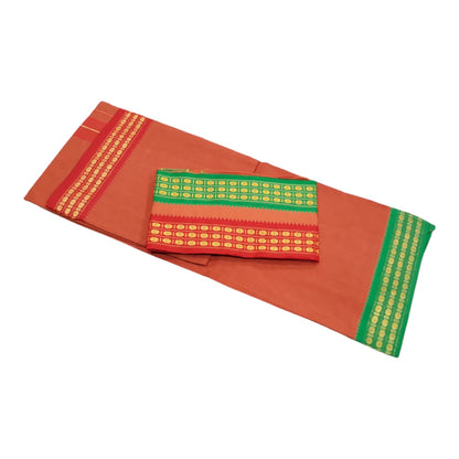 Brick red pure cotton korvai dhoti with Angavastram